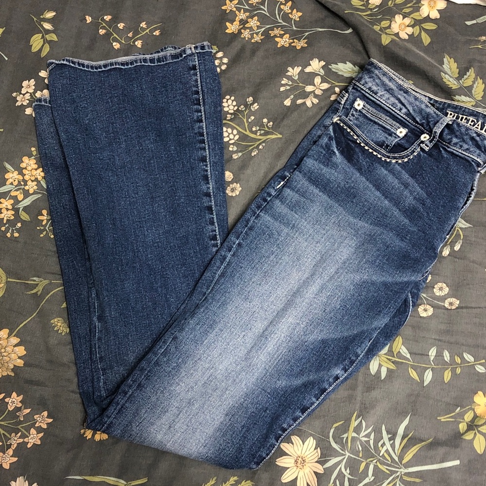Buffalo David Bitton Felow Flare Mid-Rise Stretch Y2K Jeans Embroidered Pockets